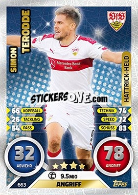 Sticker Simon Terodde - German Fussball Bundesliga 2016-2017. Match Attax Extra n. 663 - Topps