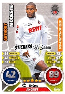 Sticker Anthony Modeste - German Fussball Bundesliga 2016-2017. Match Attax Extra n. 664 - Topps