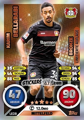 Cromo Karim Bellarabi - German Fussball Bundesliga 2016-2017. Match Attax Extra - Topps