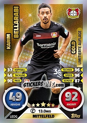Sticker Karim Bellarabi - German Fussball Bundesliga 2016-2017. Match Attax Extra - Topps