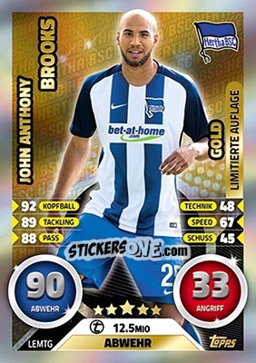 Sticker John Anthony Brooks - German Fussball Bundesliga 2016-2017. Match Attax Extra n. LEMTG - Topps