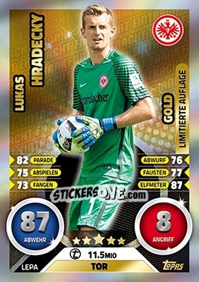 Sticker Lukas Hradecky - German Fussball Bundesliga 2016-2017. Match Attax Extra n. LEPA - Topps