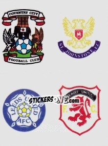 Sticker Badge (St. Johnstone), Badge (Coventry City), Badge (Dundee United), Badge (Leeds United) - UK Football 1990-1991 n. E - Panini