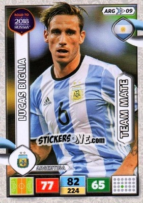 Sticker Lucas Biglia - Road to 2018 FIFA World Cup Russia. Adrenalyn XL n. ARG09 - Panini