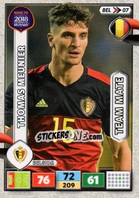 Sticker Thomas Meunier - Road to 2018 FIFA World Cup Russia. Adrenalyn XL n. BEL07 - Panini