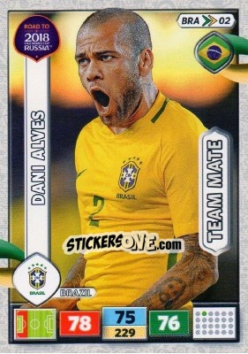 Sticker Dani Alves - Road to 2018 FIFA World Cup Russia. Adrenalyn XL n. BRA02 - Panini