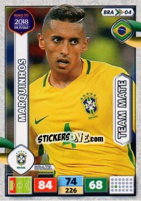 Sticker Marquinhos - Road to 2018 FIFA World Cup Russia. Adrenalyn XL n. BRA04 - Panini