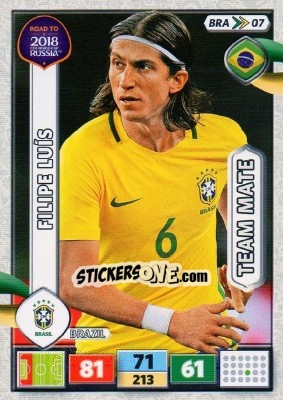 Sticker Filipe Luís - Road to 2018 FIFA World Cup Russia. Adrenalyn XL n. BRA07 - Panini