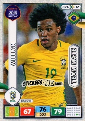 Sticker Willian - Road to 2018 FIFA World Cup Russia. Adrenalyn XL n. BRA12 - Panini