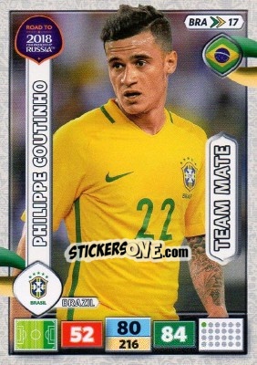 Sticker Philippe Coutinho - Road to 2018 FIFA World Cup Russia. Adrenalyn XL n. BRA17 - Panini