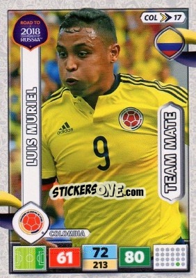 Sticker Luis Muriel - Road to 2018 FIFA World Cup Russia. Adrenalyn XL n. COL17 - Panini