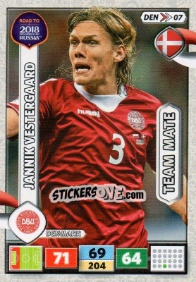Sticker Jannik Vestergaard - Road to 2018 FIFA World Cup Russia. Adrenalyn XL n. DEN07 - Panini