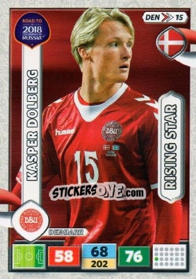 Sticker Kasper Dolberg - Road to 2018 FIFA World Cup Russia. Adrenalyn XL n. DEN15 - Panini