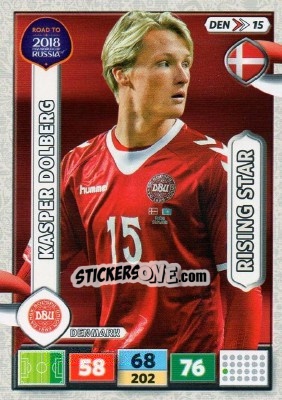 Sticker Kasper Dolberg - Road to 2018 FIFA World Cup Russia. Adrenalyn XL - Panini