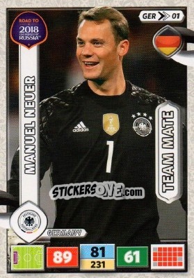 Sticker Manuel Neuer - Road to 2018 FIFA World Cup Russia. Adrenalyn XL n. GER01 - Panini