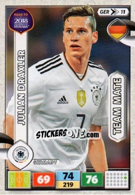Sticker Julian Draxler - Road to 2018 FIFA World Cup Russia. Adrenalyn XL n. GER11 - Panini