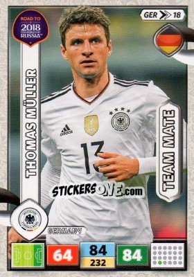 Sticker Thomas Müller - Road to 2018 FIFA World Cup Russia. Adrenalyn XL - Panini