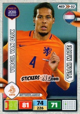 Sticker Virgil van Dijk - Road to 2018 FIFA World Cup Russia. Adrenalyn XL n. NED02 - Panini