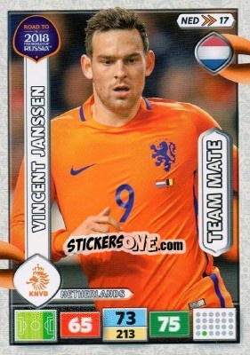 Sticker Vincent Janssen - Road to 2018 FIFA World Cup Russia. Adrenalyn XL n. NED17 - Panini