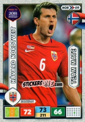 Sticker Havard Nordtveit - Road to 2018 FIFA World Cup Russia. Adrenalyn XL n. NOR09 - Panini