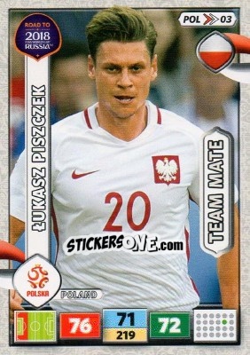 Sticker Lukasz Piszczek - Road to 2018 FIFA World Cup Russia. Adrenalyn XL n. POL03 - Panini