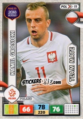 Sticker Kamil Grosicki - Road to 2018 FIFA World Cup Russia. Adrenalyn XL n. POL11 - Panini