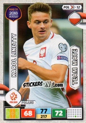 Sticker Karol Linetty - Road to 2018 FIFA World Cup Russia. Adrenalyn XL n. POL12 - Panini