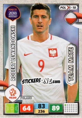 Sticker Robert Lewandowski - Road to 2018 FIFA World Cup Russia. Adrenalyn XL - Panini