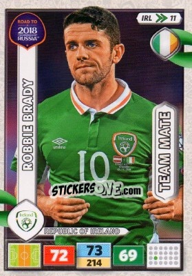 Sticker Robbie Brady - Road to 2018 FIFA World Cup Russia. Adrenalyn XL n. IRL11 - Panini
