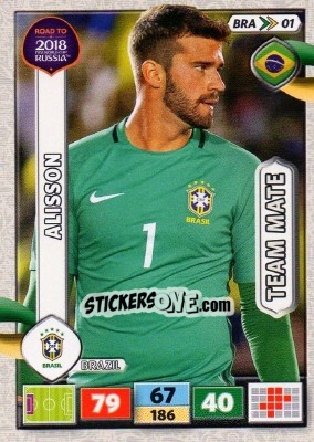 Sticker Alisson - Road to 2018 FIFA World Cup Russia. Adrenalyn XL n. BRA01 - Panini