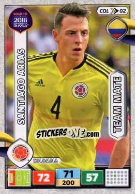 Sticker Santiago Arias - Road to 2018 FIFA World Cup Russia. Adrenalyn XL n. COL02 - Panini