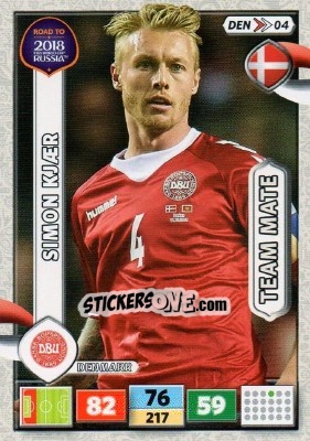 Sticker Simon Kjaer - Road to 2018 FIFA World Cup Russia. Adrenalyn XL n. DEN04 - Panini