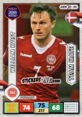 Sticker William Kvist - Road to 2018 FIFA World Cup Russia. Adrenalyn XL n. DEN10 - Panini