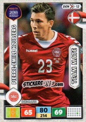 Sticker Pierre-Emile Hojbjerg - Road to 2018 FIFA World Cup Russia. Adrenalyn XL n. DEN12 - Panini