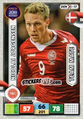 Sticker Nicolai Jorgensen - Road to 2018 FIFA World Cup Russia. Adrenalyn XL n. DEN17 - Panini