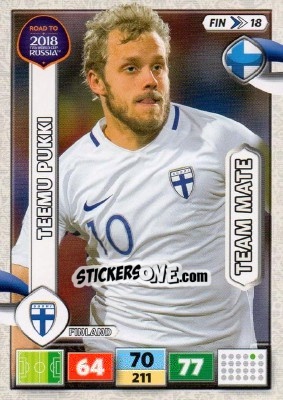 Sticker Teemu Pukki - Road to 2018 FIFA World Cup Russia. Adrenalyn XL n. FIN18 - Panini