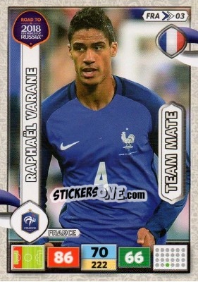 Sticker Raphaël Varane - Road to 2018 FIFA World Cup Russia. Adrenalyn XL n. FRA03 - Panini