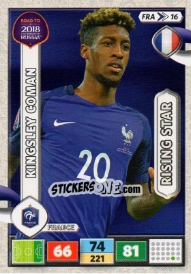 Sticker Kingsley Coman - Road to 2018 FIFA World Cup Russia. Adrenalyn XL n. FRA16 - Panini