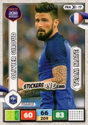 Sticker Olivier Giroud - Road to 2018 FIFA World Cup Russia. Adrenalyn XL n. FRA17 - Panini