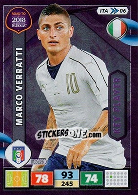 Sticker Marco Verratti - Road to 2018 FIFA World Cup Russia. Adrenalyn XL n. ITA06 - Panini