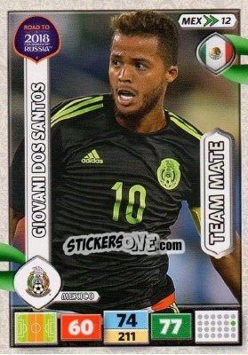 Sticker Giovani dos Santos - Road to 2018 FIFA World Cup Russia. Adrenalyn XL n. MEX12 - Panini