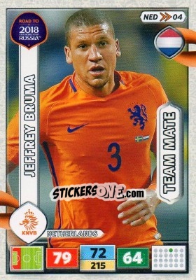 Sticker Jeffrey Bruma - Road to 2018 FIFA World Cup Russia. Adrenalyn XL n. NED04 - Panini