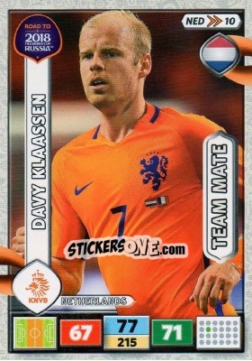 Sticker Davy Klaassen - Road to 2018 FIFA World Cup Russia. Adrenalyn XL n. NED10 - Panini