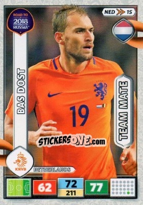 Sticker Bas Dost - Road to 2018 FIFA World Cup Russia. Adrenalyn XL n. NED15 - Panini