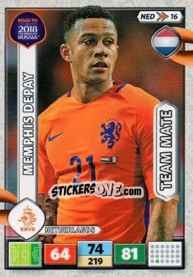 Sticker Memphis Depay - Road to 2018 FIFA World Cup Russia. Adrenalyn XL n. NED16 - Panini