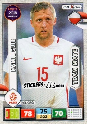 Sticker Kamil Glik - Road to 2018 FIFA World Cup Russia. Adrenalyn XL n. POL02 - Panini