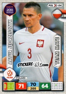 Sticker Artur Jędrzejczyk - Road to 2018 FIFA World Cup Russia. Adrenalyn XL n. POL04 - Panini