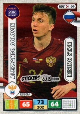 Sticker Aleksandr Golovin - Road to 2018 FIFA World Cup Russia. Adrenalyn XL n. RUS09 - Panini
