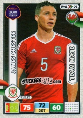 Sticker James Chester - Road to 2018 FIFA World Cup Russia. Adrenalyn XL n. WAL03 - Panini