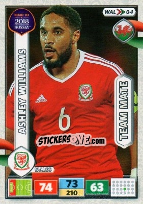 Sticker Ashley Williams - Road to 2018 FIFA World Cup Russia. Adrenalyn XL n. WAL04 - Panini